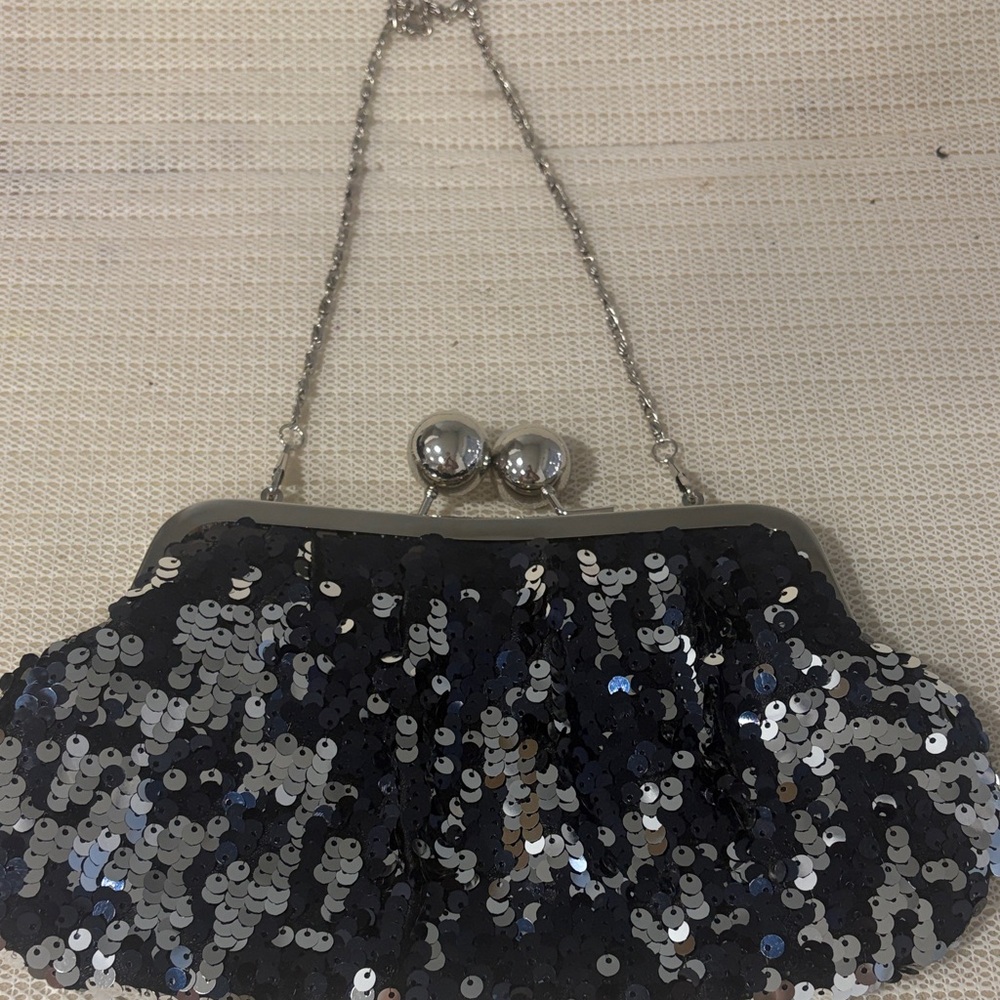 Elegant Silver Sequin Clutch Bag